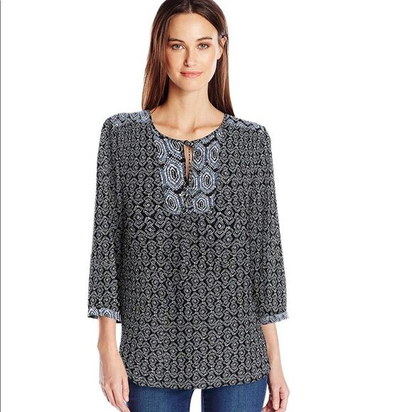 NYDJ Women's Mixed Print Peasant Blouse EUC - S - Picture 1 of 5